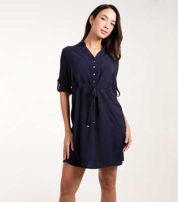 Blue Vanilla Navy V Neck Mini Shirt Dress