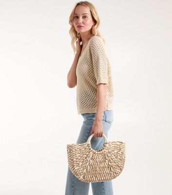 Blue Vanilla Stone Straw Effect Basket Bag New Look