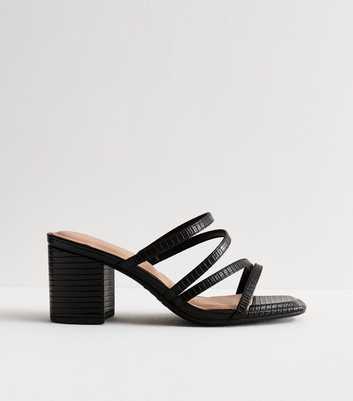 Extra Wide Fit Black Multi-Strap Mule Sandals