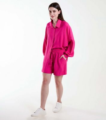 Blue Vanilla Bright Pink Linen-Look Shirt and Short Set New Look