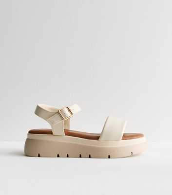 Off White Sporty Leather Look Flatform Sandals 
