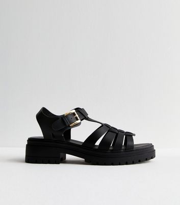 Black Leather Look Chunky Fisherman Sandals | New Look