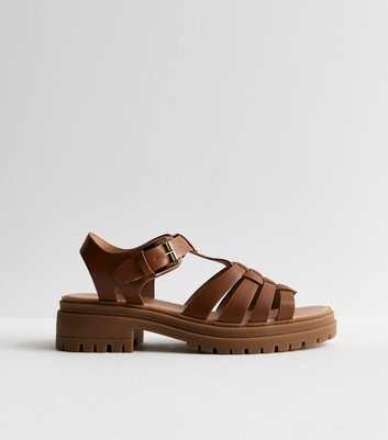 Tan Leather Look Chunky Fisherman Sandals 