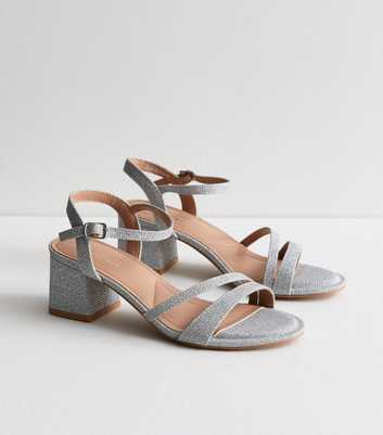 Silver Shimmer Block Heel Sandals
