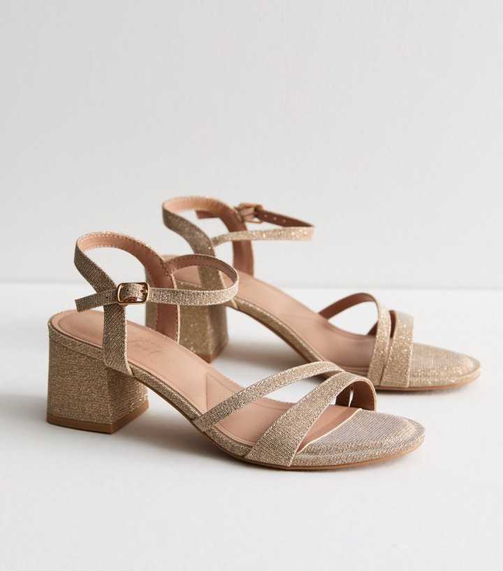 Gold Shimmer Block Heel Sandals New Look