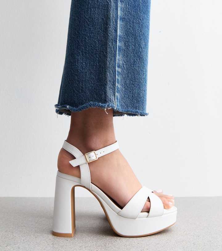 Wide Fit White Platform Heeled Sandals | New Look