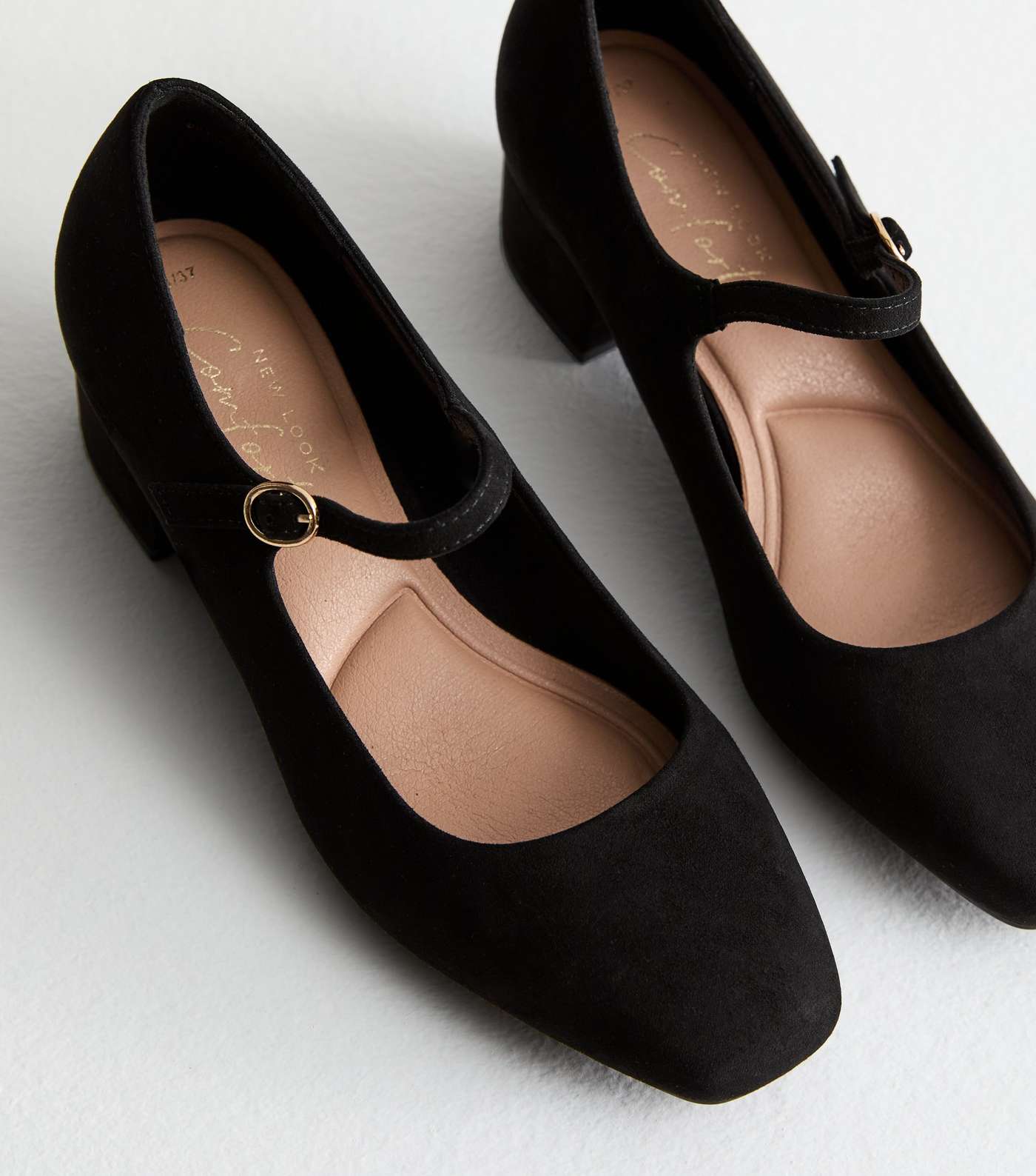 Black Suedette Block Heel Court Shoes Image 3