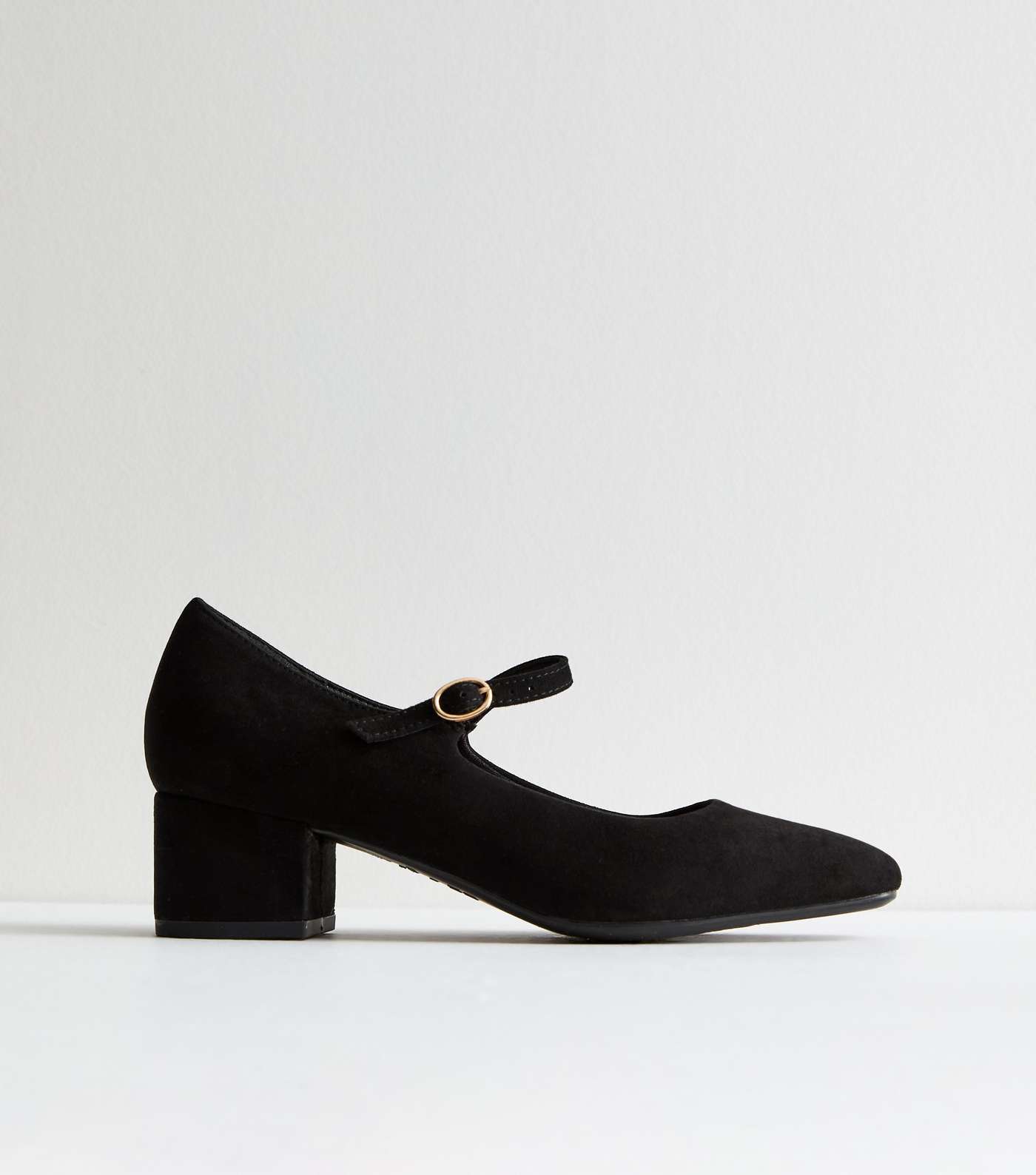 Black Suedette Block Heel Court Shoes Image 5