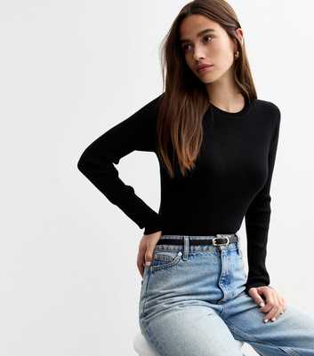 Black Rib Knit Crew Neck Jumper 