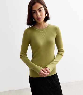 Green Rib Knit Crew Neck Jumper 