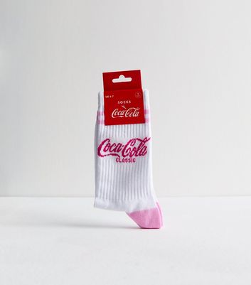 White Ribbed Coca Cola Socks New Look