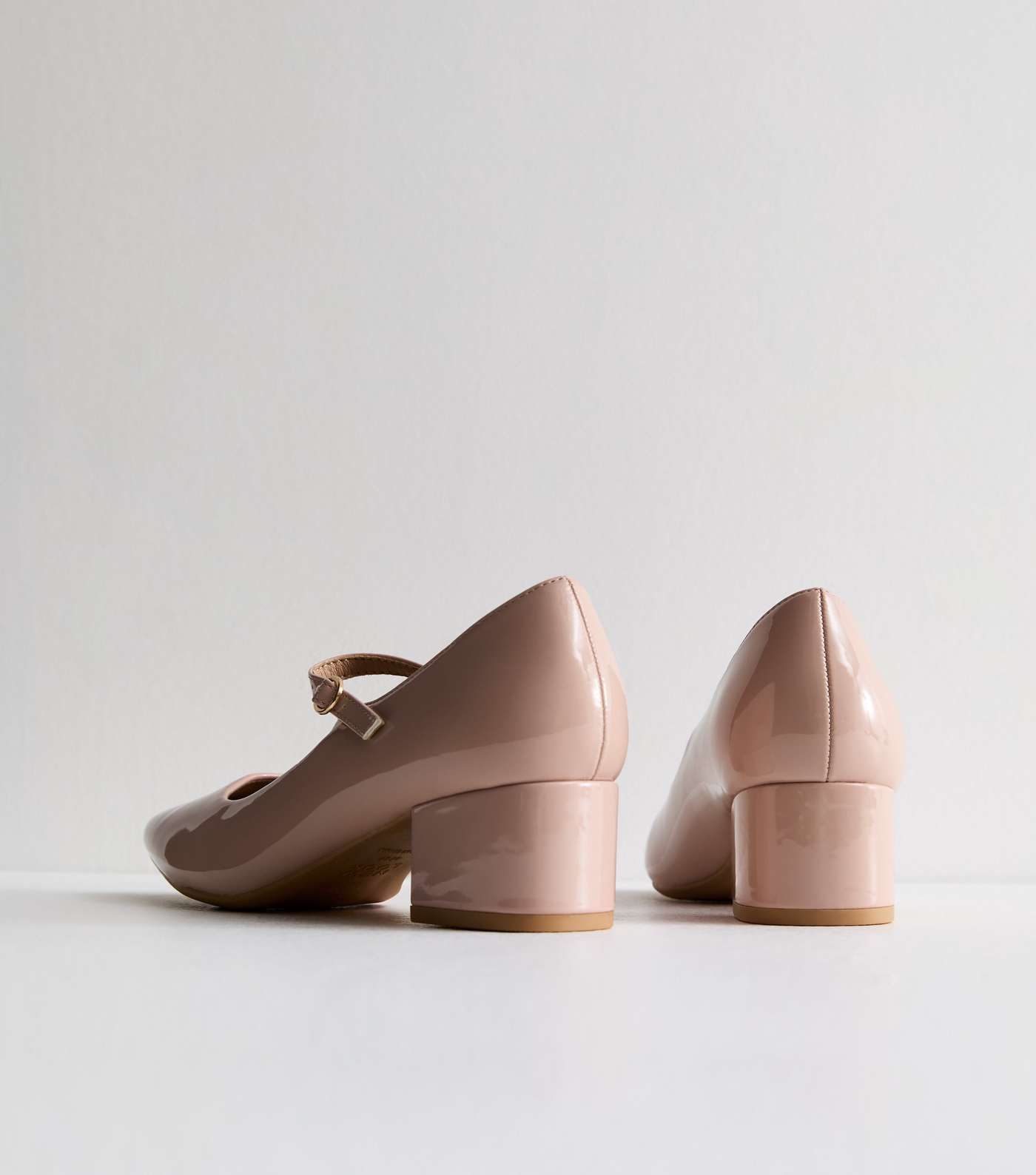 Pale Pink Patent Mary Jane Block Heel Court Shoes Image 4