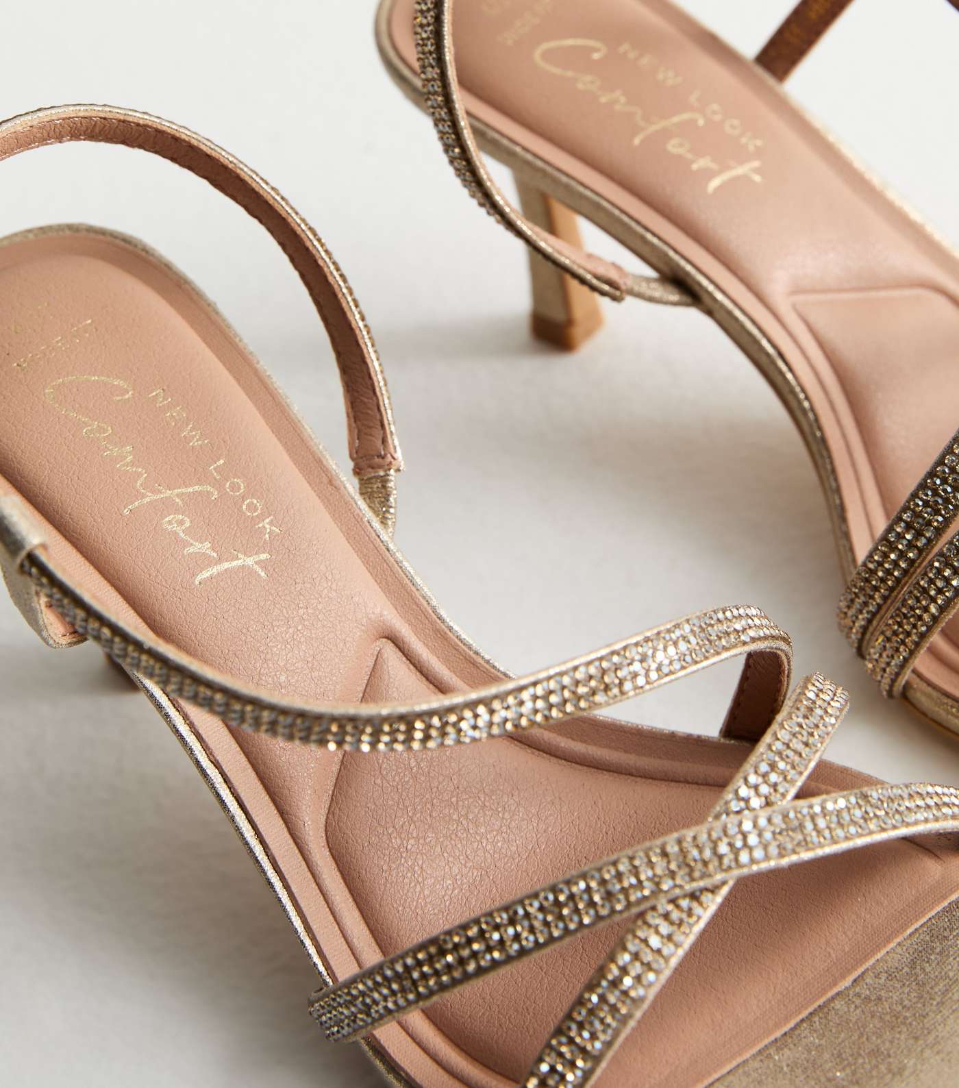 Wide Fit Gold Diamanté Strappy Stiletto Heel Sandals Image 5