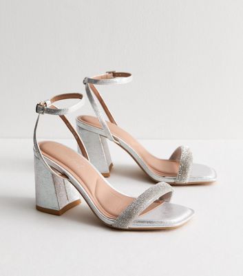 Silver pumps block fashion heel