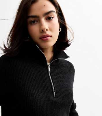 Black Ribbed Half Zip Knit Jumper