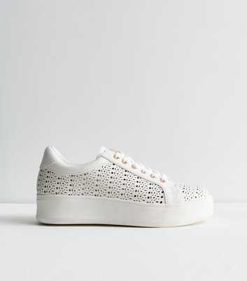 White Laser Cut Chunky Trainers