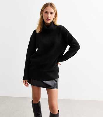 Black Longline Roll Neck Jumper