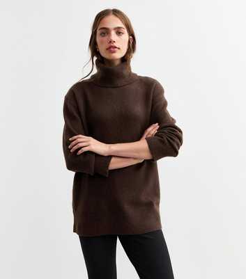 Brown Longline Roll Neck Jumper