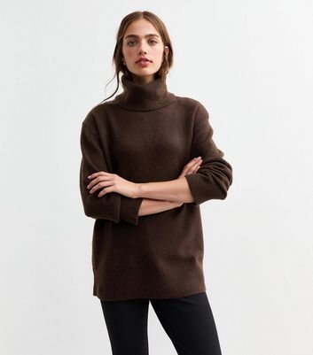 Brown Longline Roll Neck Jumper New Look