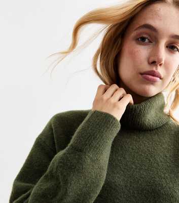 Khaki Longline Roll Neck Jumper