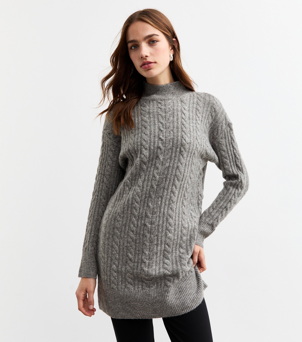 Women's Grey Cable Knit Mini Dress New Look