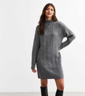 Grey Cable Knit Mini Dress