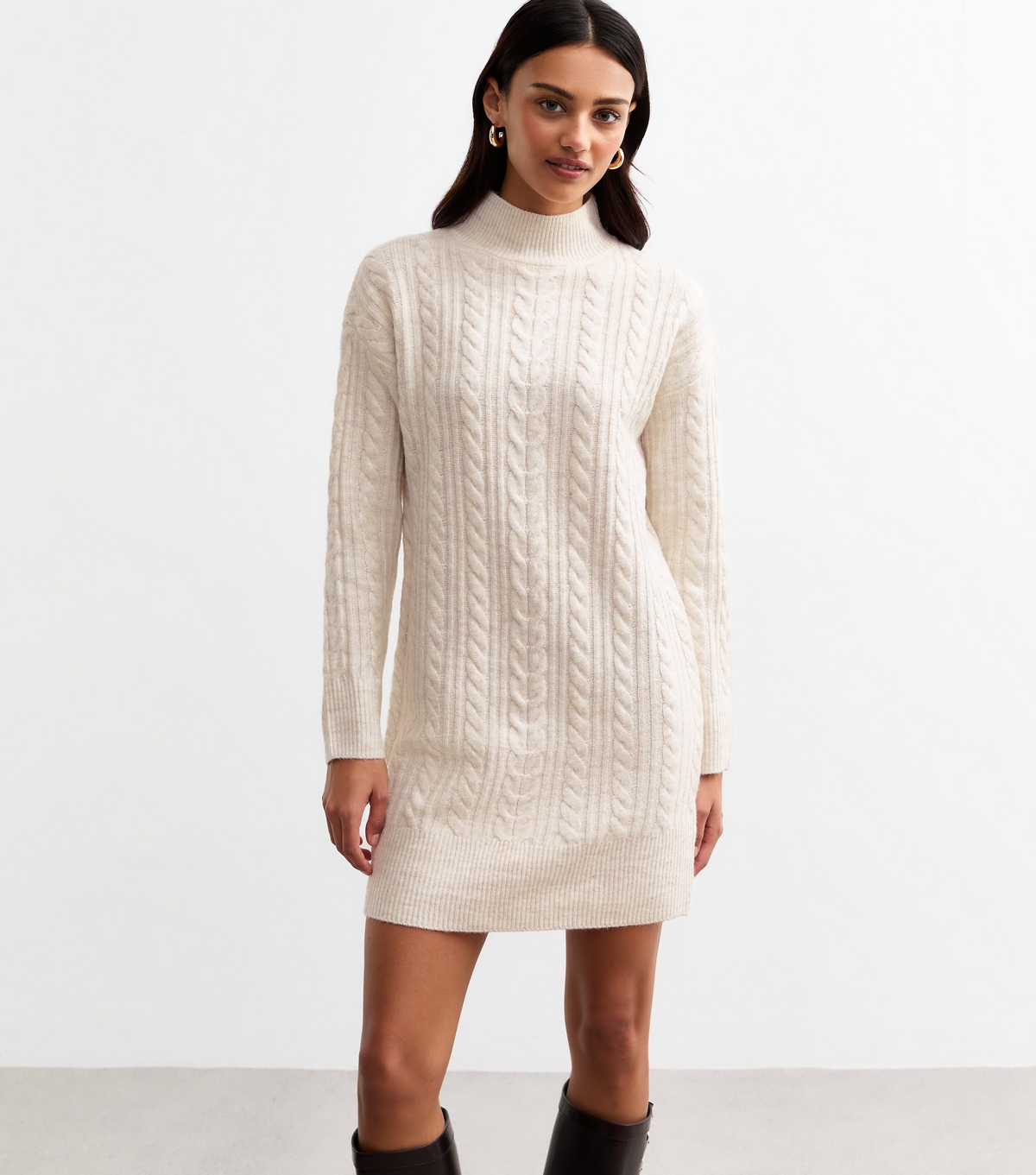 Women's Cream Cable Knit Mini Dress New Look
