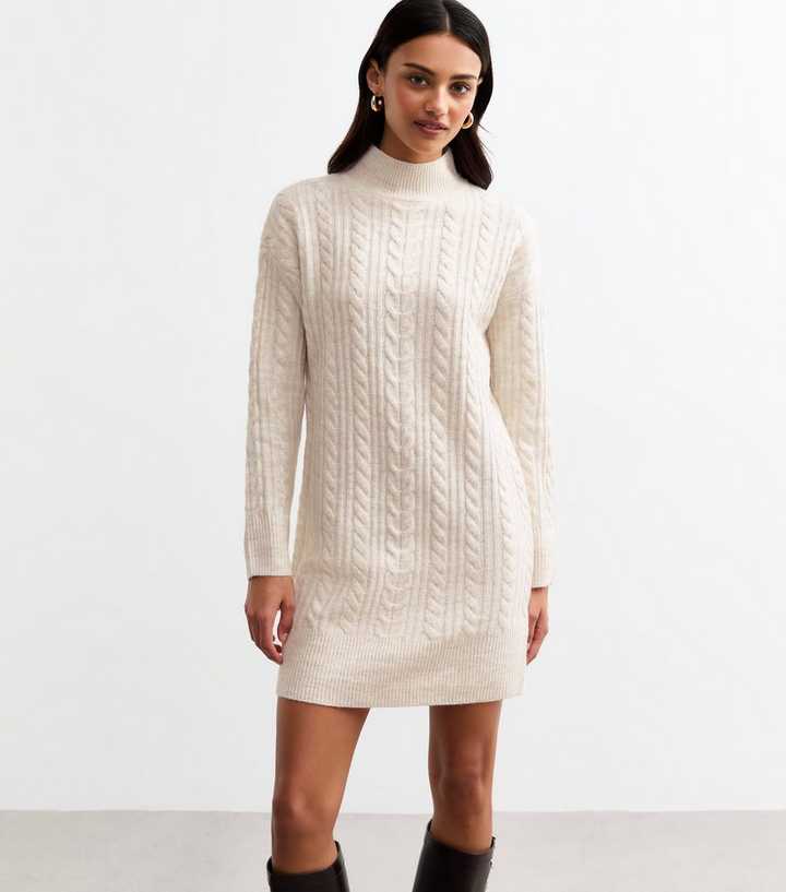 Cream Cable Knit Mini Dress