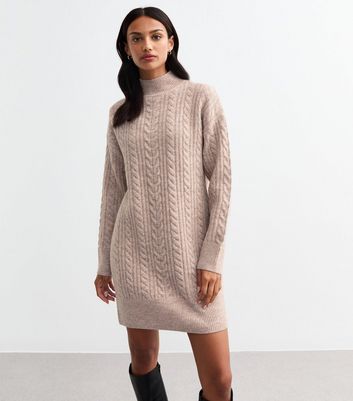 Mink Cable Knit Mini Dress New Look