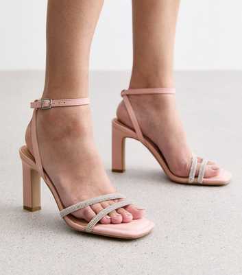 Pink Embellished Block Stiletto Heel Sandals