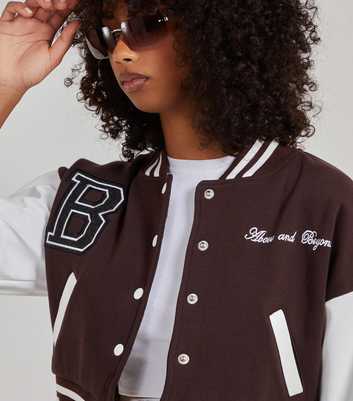 Pink Vanilla Dark Brown Contrast Sleeve Baseball Jacket