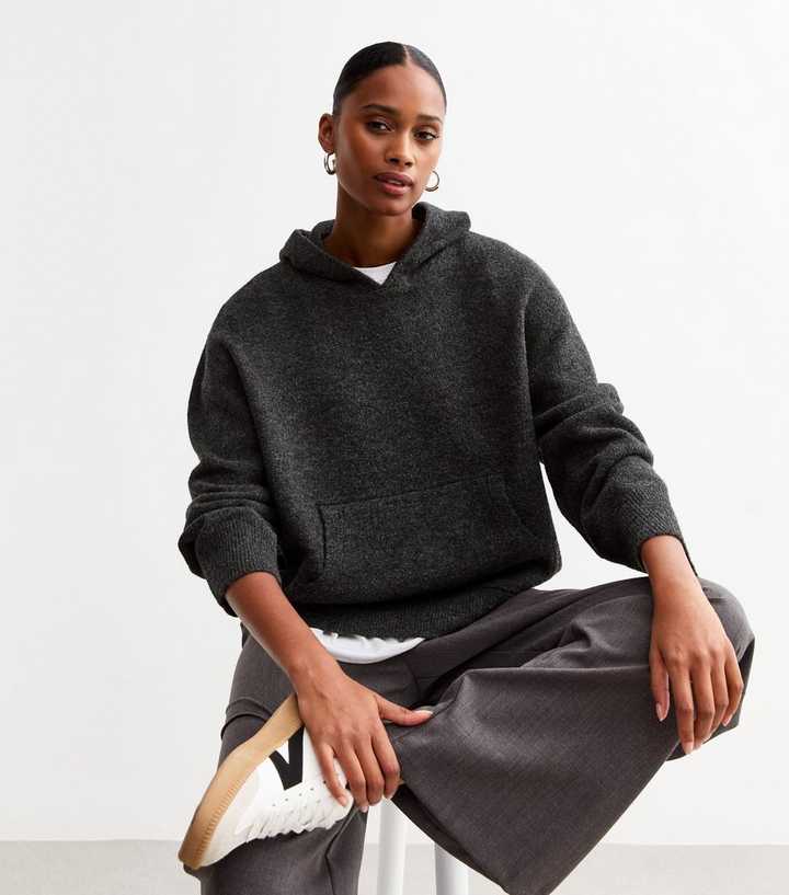 Grey Front Pocket Knit Hoodie