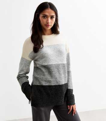 Tall Grey Fine Knit Colour Block Jumper