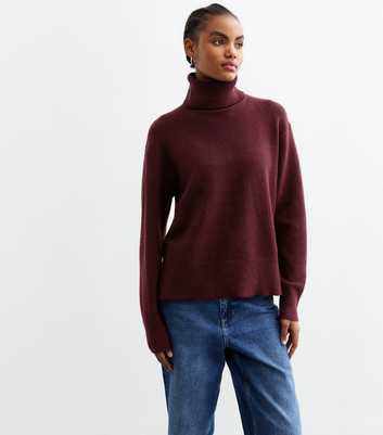 Tall Burgundy Roll Neck Step Hem Jumper