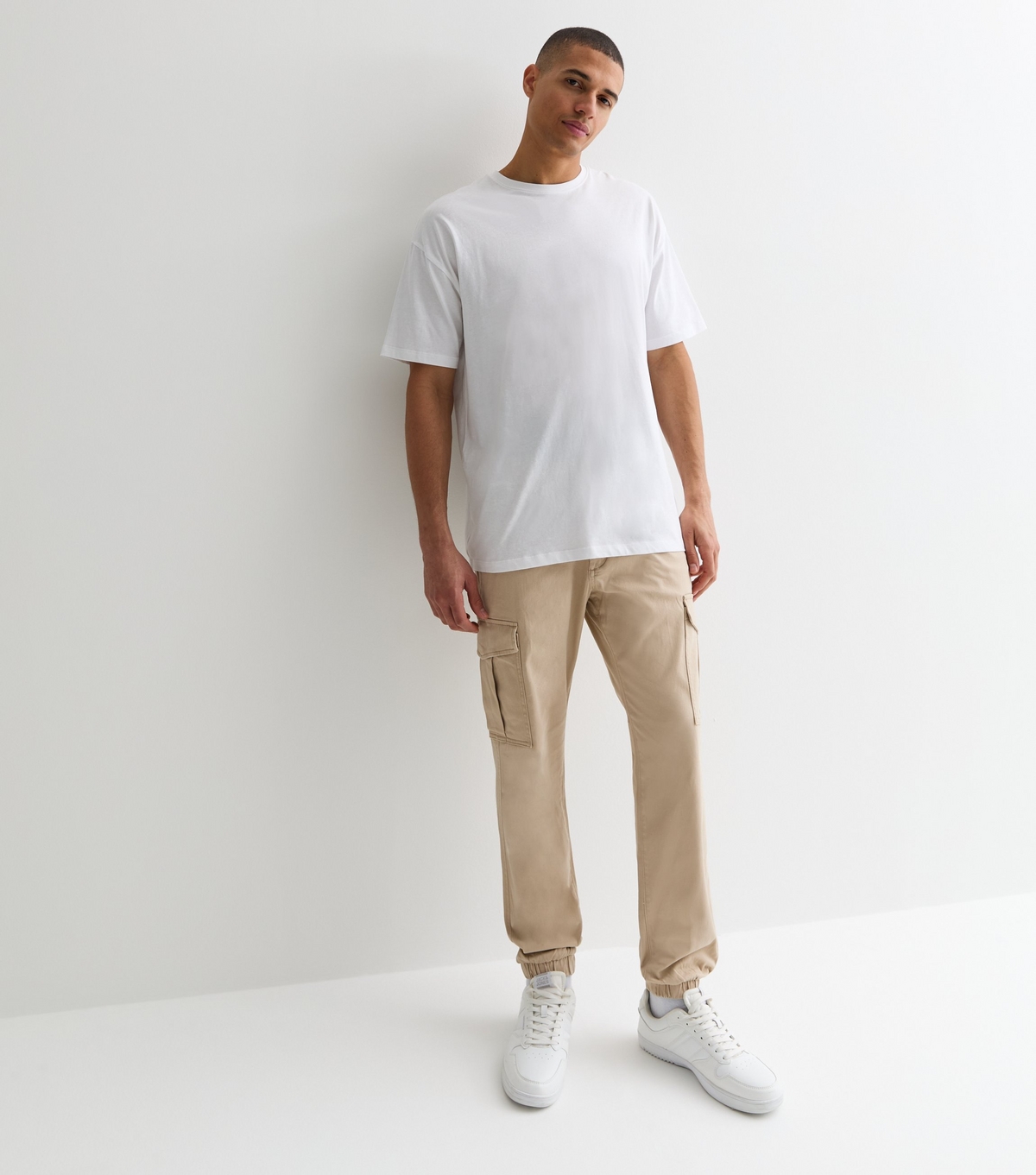 Men's Stone Regular Cuffed Cargo Trousers Jack & Jones New Look