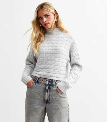 Petite Grey Cable Knit Cropped Jumper