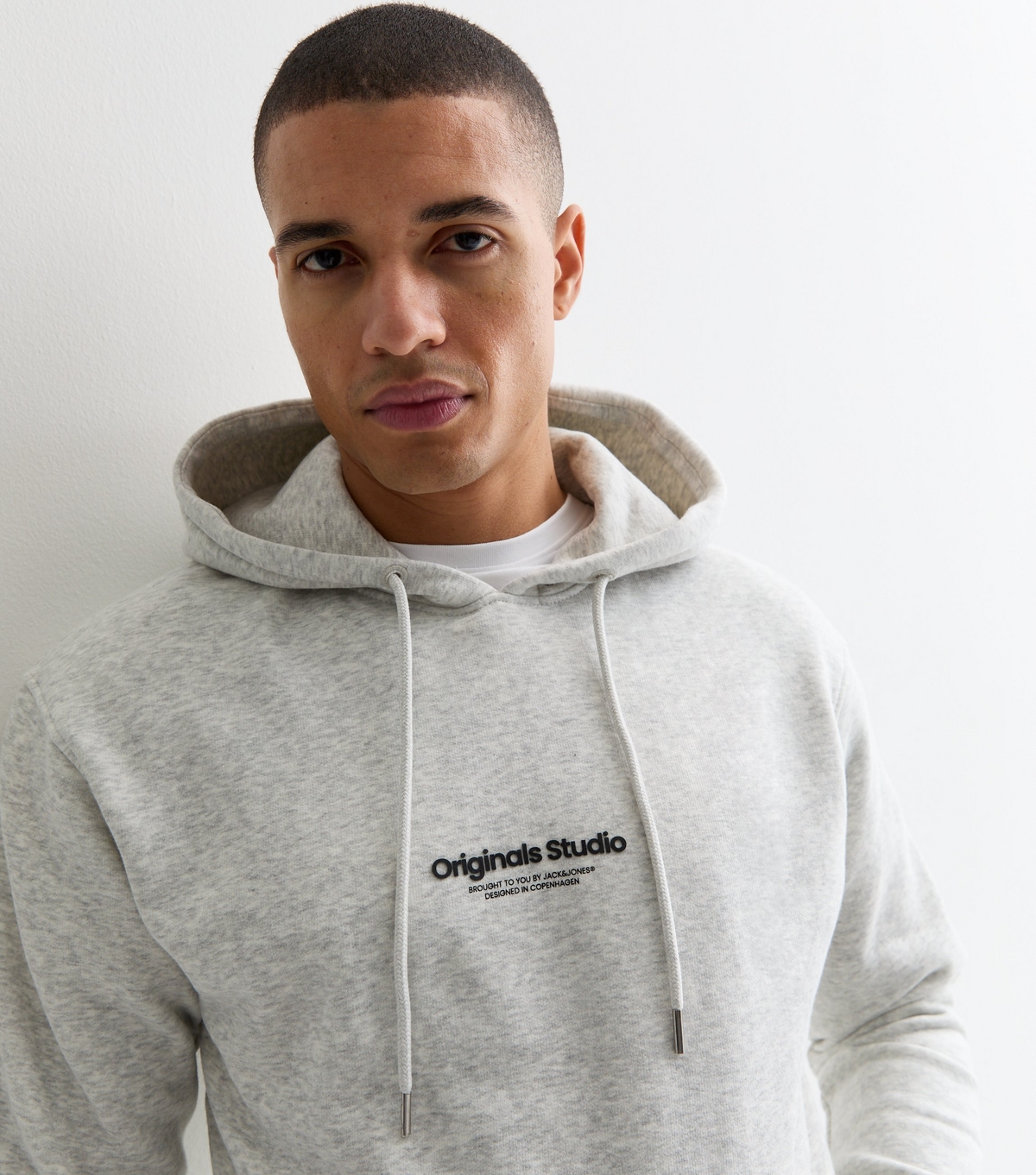 Men's Grey Slim Original Studios Logo Hoodie Jack & Jones New Look