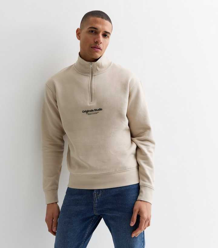 Jack & Jones Stone Slim Original Studios Logo Quarter Zip Sweatshirt