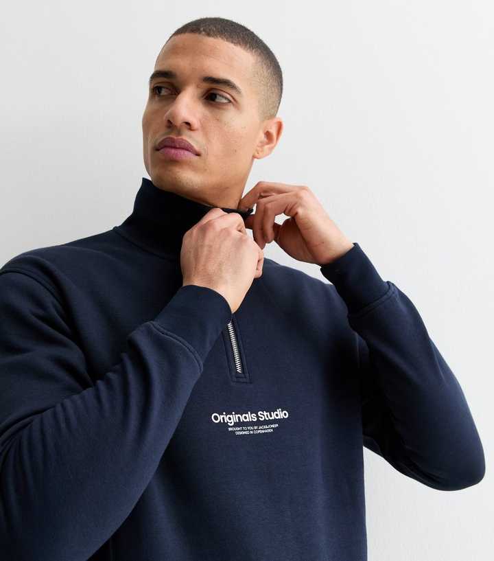 Half Zip Sweatshirt Jack Jones Pullover Jack Jones Navy Slim
