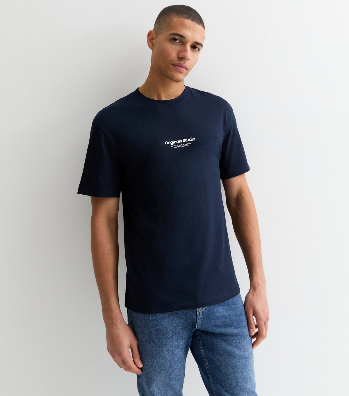 Men's Navy Cotton Originals Studio Logo T-Shirt Jack & Jones New Look