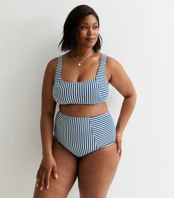 Curves Blue Stripe Crop Bikini Top