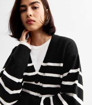 Black Striped Button Up Knitted Cardigan 