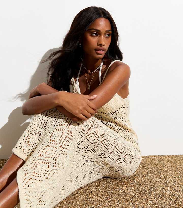 white christmas dresses Cream Crochet Knit Mini Dress – Gabi Swimwear main image 1