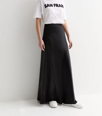 Gini London Black Satin Bias Cut Maxi Skirt New Look