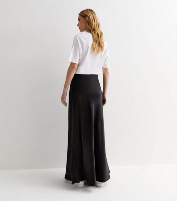 Gini London Black Satin Bias Cut Maxi Skirt New Look