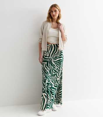 Gini London Green Zebra Print Bias Maxi Skirt