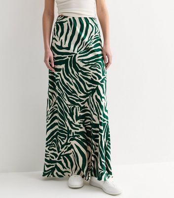 Gini London Green Zebra Print Bias Maxi Skirt