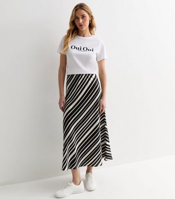 Gini London Mono Stripe Bias Midi Skirt New Look
