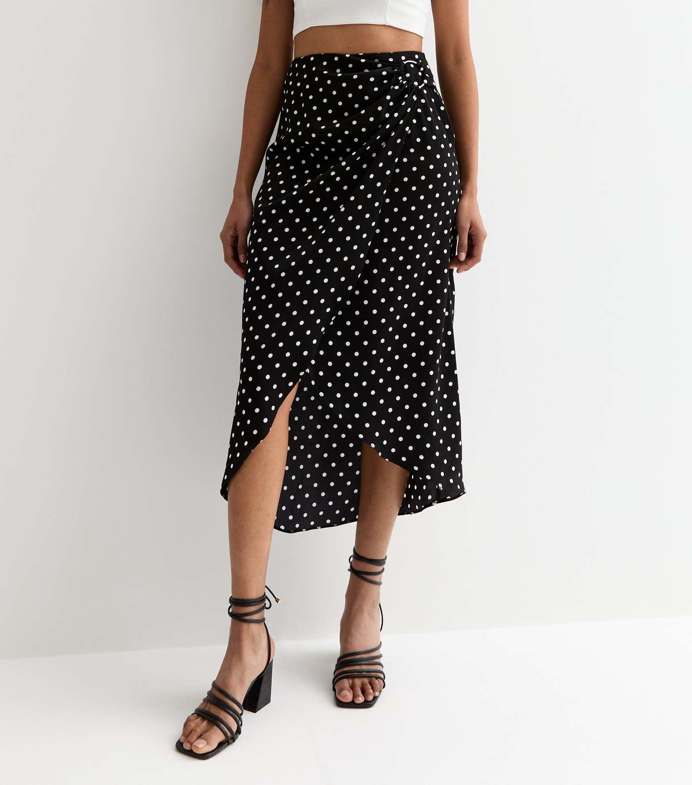 Gini London Black Polka Dot Wrap Midi Skirt Image 3