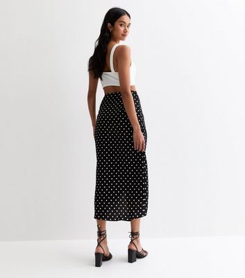 Gini London Black Polka Dot Wrap Midi Skirt New Look